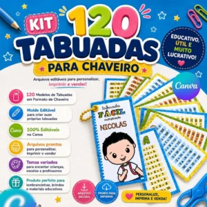 KIT 120 TABUADAS PARA CHAVEIRO