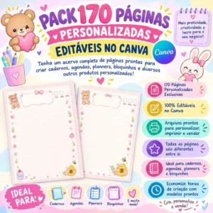 Pack 170 Páginas Personalizadas Editáveis no Canva